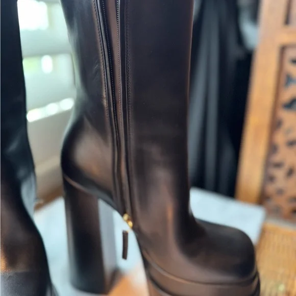 Versace Black Leather Platform Boots